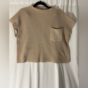 Casual Tan Sweater Crop Top, Large